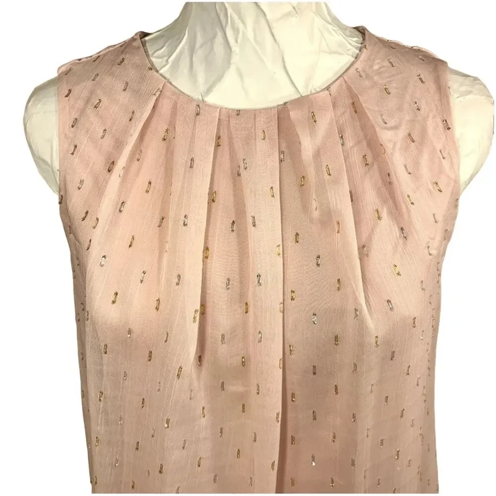 Liz Claiborne Womens S Sleeveless Silky Blouse Pastel Pink Gold Embellished Soft - Picture 6 of 10